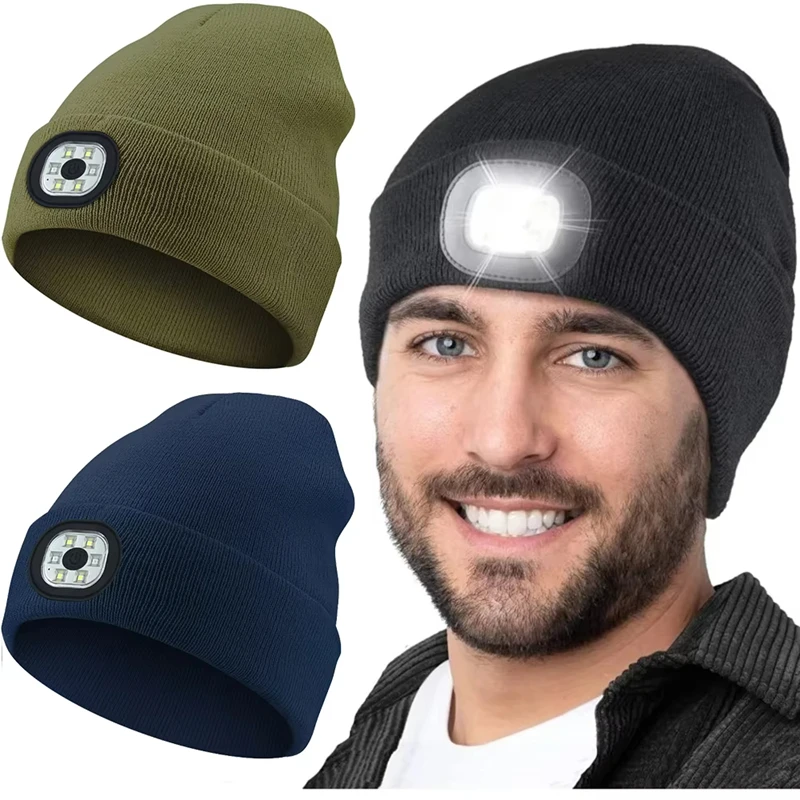 6LED Hat With Flashlight Lighting Outdoor Snow Shoveling Fishing Camping Winter Sports Warm Hat USB Charging Light Men And Women