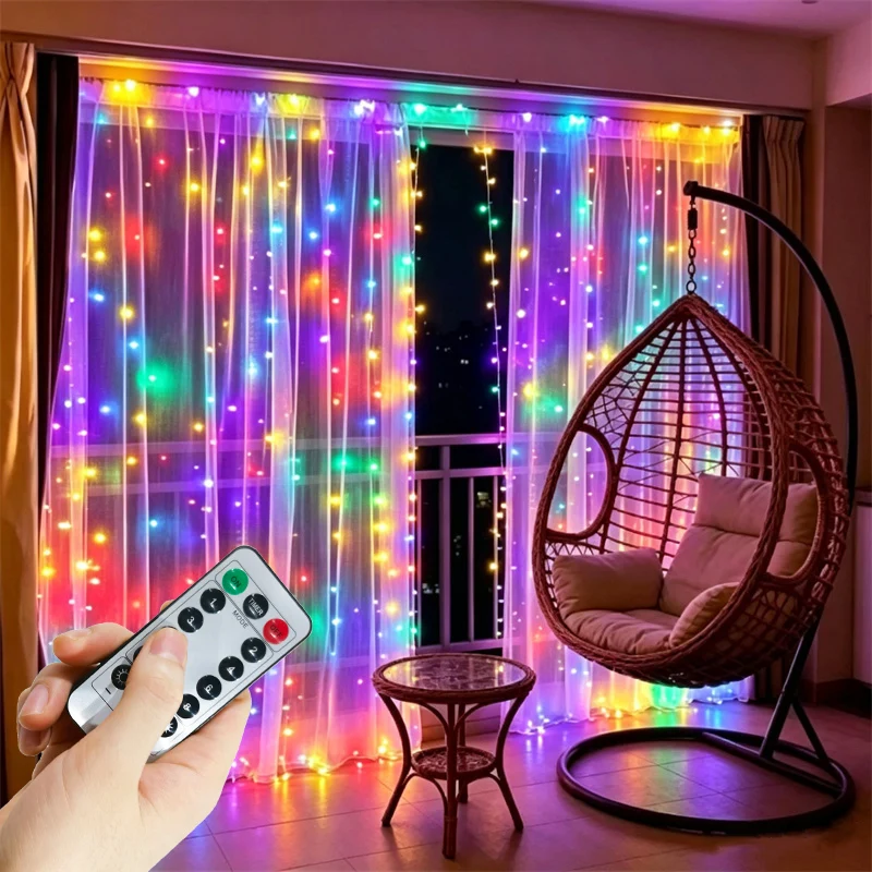 LED Curtain String Lights USB Powered 8 Modes Fairy Light Party Lights with Remote Control Bedroom Wedding Christmas Decoration