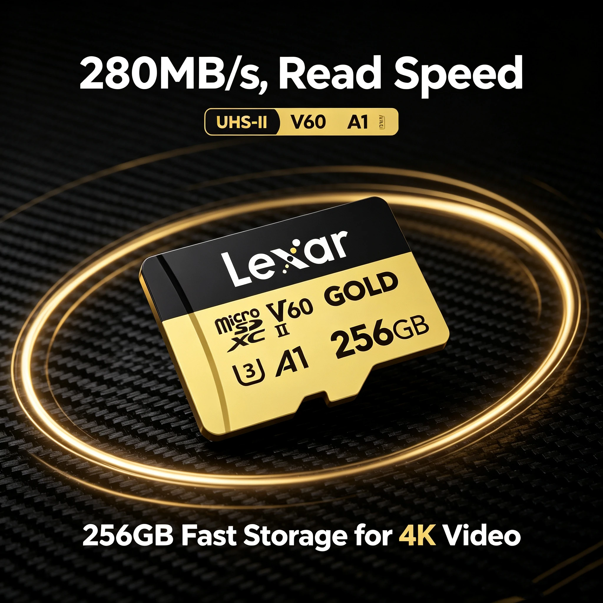 Lexar UHS-II V60 A1 Micro SDXC TF Card 128GB 256GB, Read 280MB/s Write 180MB/s,4K Ultra HD Memory Card for Drone Sports Camera