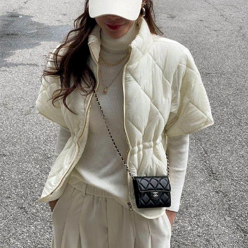 

Женские жилеты с хлопковым утеплителем, элегантные, с эластичной талией, повседневные, винтажные, шикарные, в корейском стиле, с воротником-стойкой, женские топы