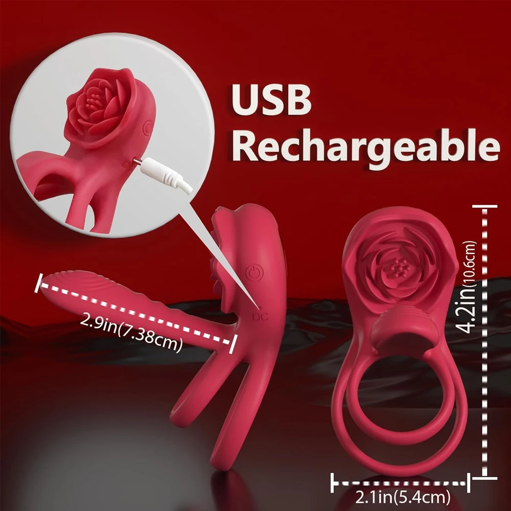 Rose Penis Ring Vibrator Female G-spot Clitoral Stimulation Male Ejaculation Delay Silicone CockRing Adult Sex Toy for Couples image 6