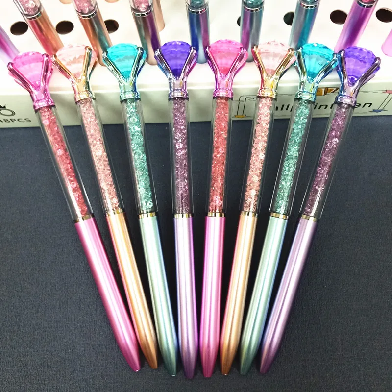 48Pcs Large Diamond Rotating Ballpoint Pen Quicksand Rotary Ball Pens Crystal Gem Ballpoint Student Prize