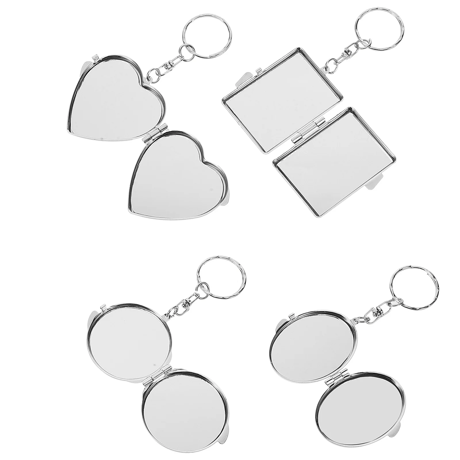 

4Pcs Metal Folding Mini Pocket Mirror Keyring Compact Double Sided Creative Shape Mirror Pendant Keychain Supplies