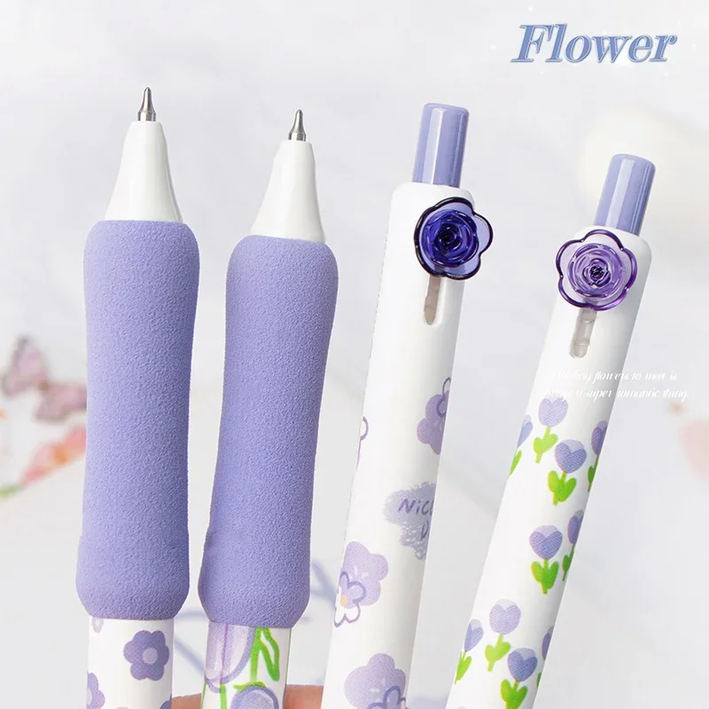 4pcs Chic Dream Floral Gel Pen for Kids Aesthetic Retro Flower Series Stationery Gel Pen Sweet 0.5mm Black Ink Pen for Wriitng