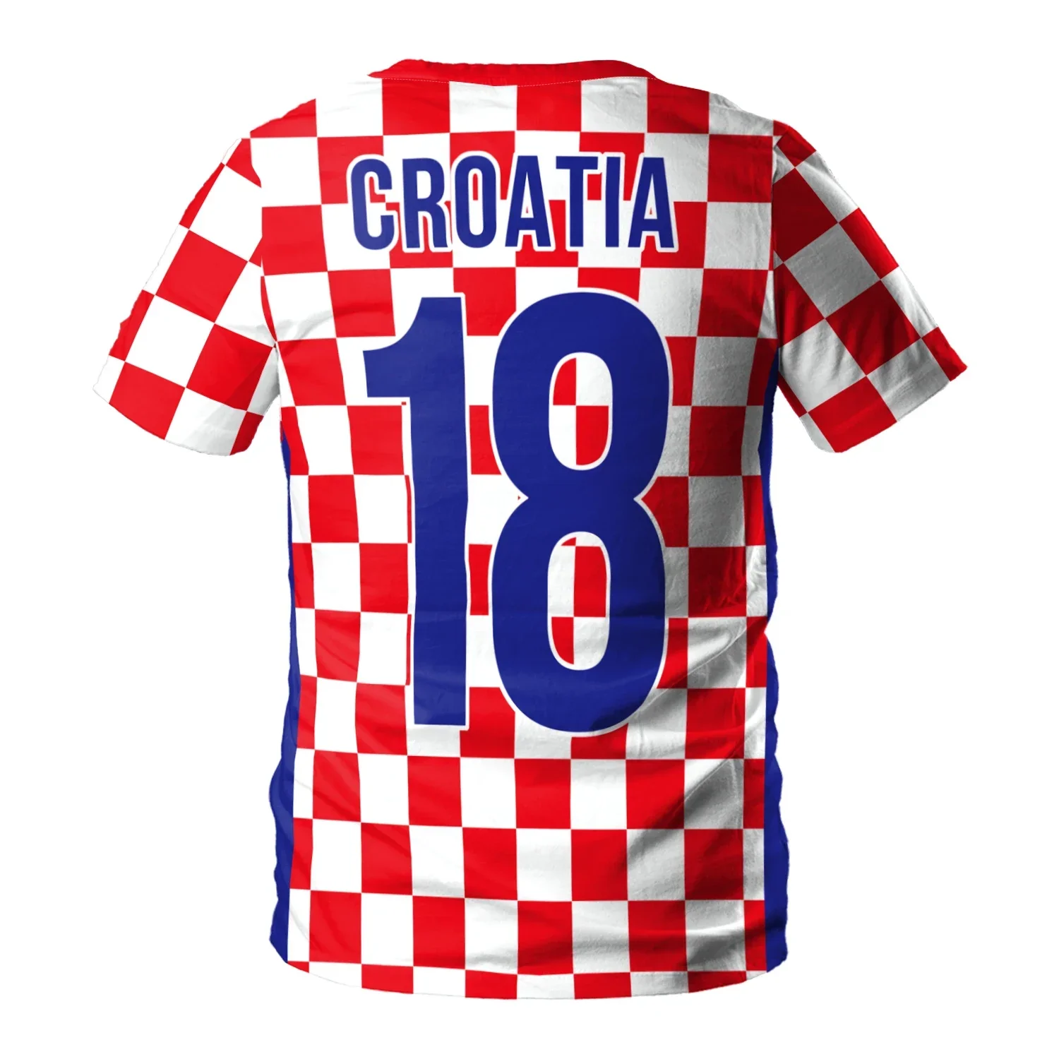 Croatian Style Checkered Football T-Shirt Quick Dry Breathable Sports Jersey Red White Plaid Casual
