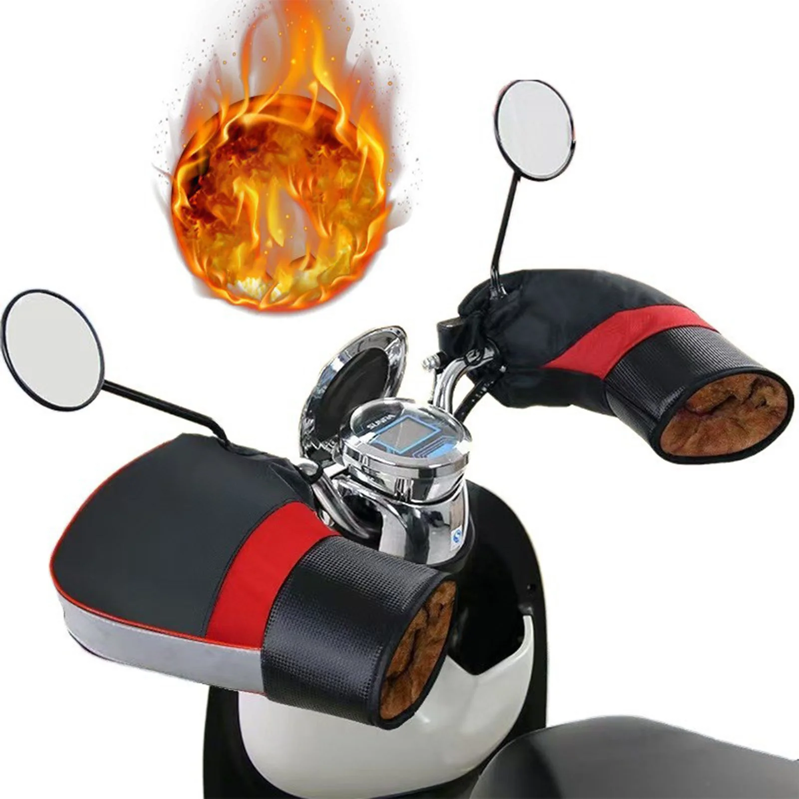 أغطية مقود الدراجة النارية الحراري المقاوم للماء مع بطانة من الصوف وقبضة غير قابلة للانزلاق لسكوتر الدراجة الإلكترونية #1