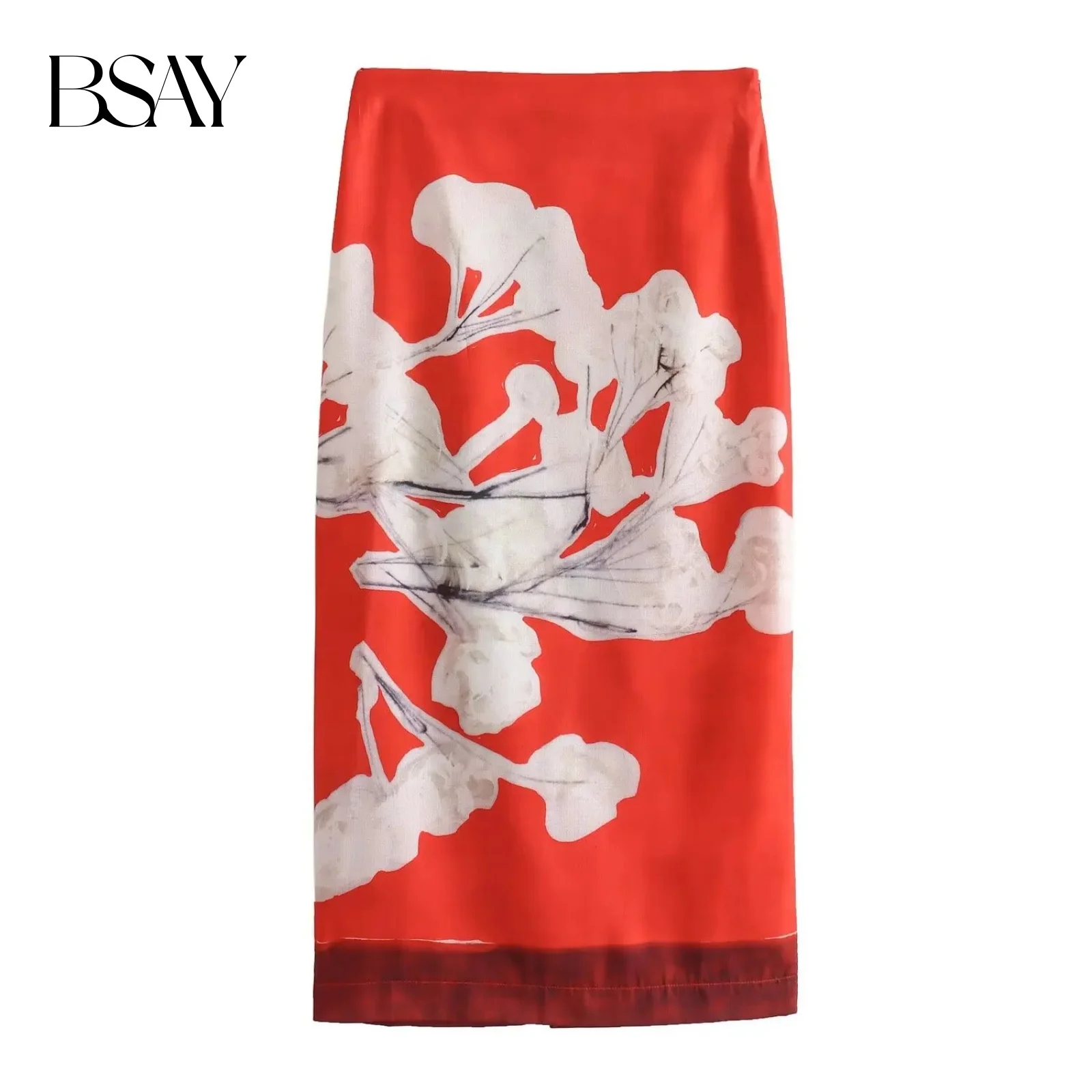 BSAY Damesmode Lente Zomer Nieuwe Split Vintage Chic Vrouwelijke Hoge Taille Elegante A-lijn Lange Rechte Rok Mujer