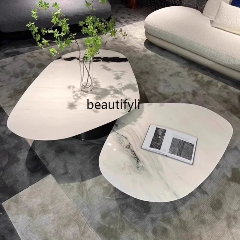 

Light luxury natural luxury stone panda stone special-shaped designer size coffee table combination, living room tea table