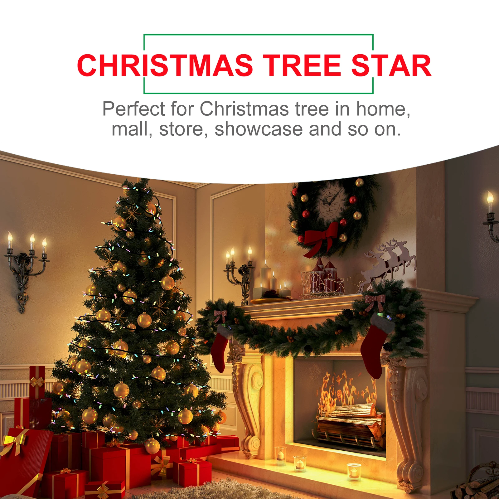 

Pentagram Lights Christmas Tree Top Star Decoration Spherical Plastic Ornaments Home Party Festive Holiday DIY Craft