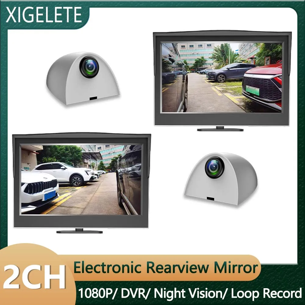 5 Inch 2-Channel 1080P Electronic Rearview Mirror DVR IPS Screen Loop Record Night Vision Side View Camera Monitoring For Car