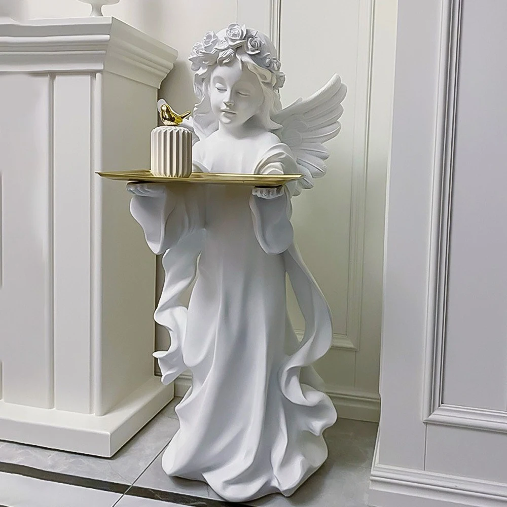 Large Alice Angel Girl Floor Statue - Gothic Fantasy Decor with Removable Tray, Resin Sculpture