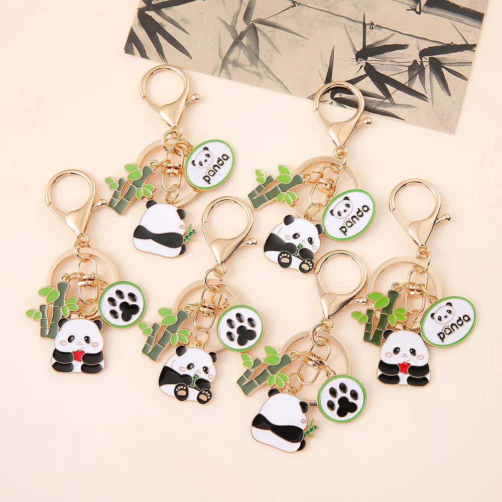 

Panda Bamboo Alloy Drip Oil Keychain Couple Bag Pendant Car Keychain Small Pendant Women Jewelry Gift