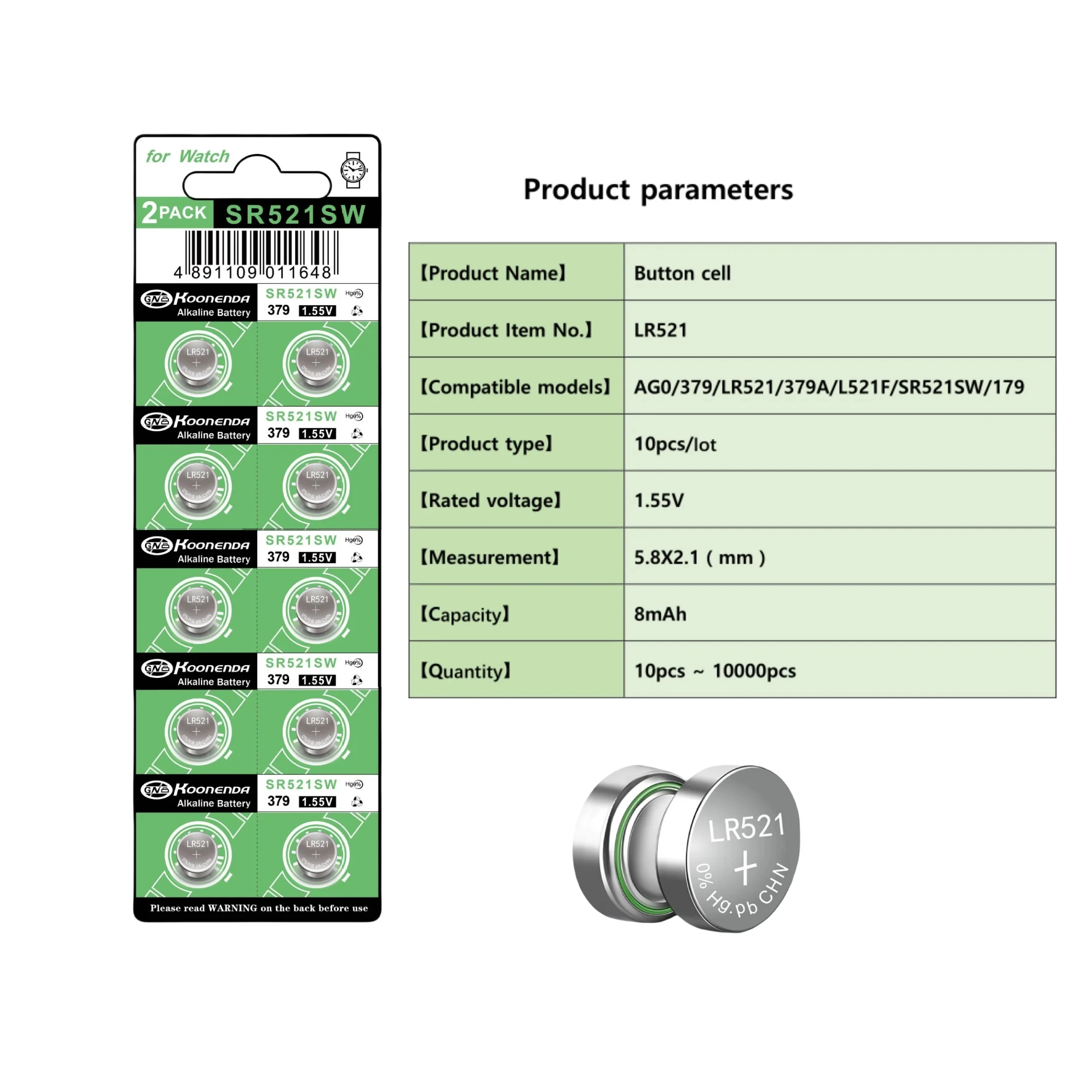 Pile alcaline OxideWatch, pile bouton en argent, LR521, AG0, 24.com, SR521SW, ino 9A, 379, 179, Dino 9, SR63, 1.5V, 2 pièces-50 pièces