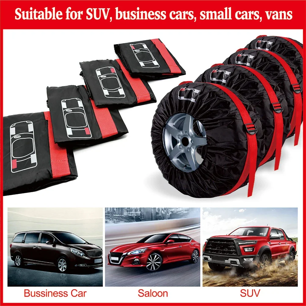  4pcs/set Car Spare Tire Cover Case Auto Tire Accessories Dustproof Tire Storage Bags Vehicle Wheel Protector