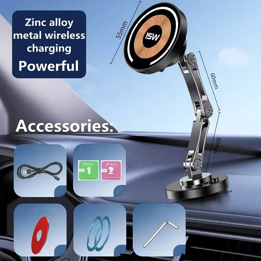 

Wireless Car Charger Stand Magnetic Magnet Car Mount Fast Charging Station Phone Holder Bracket for Macsfae IPhone 15 14 13 12