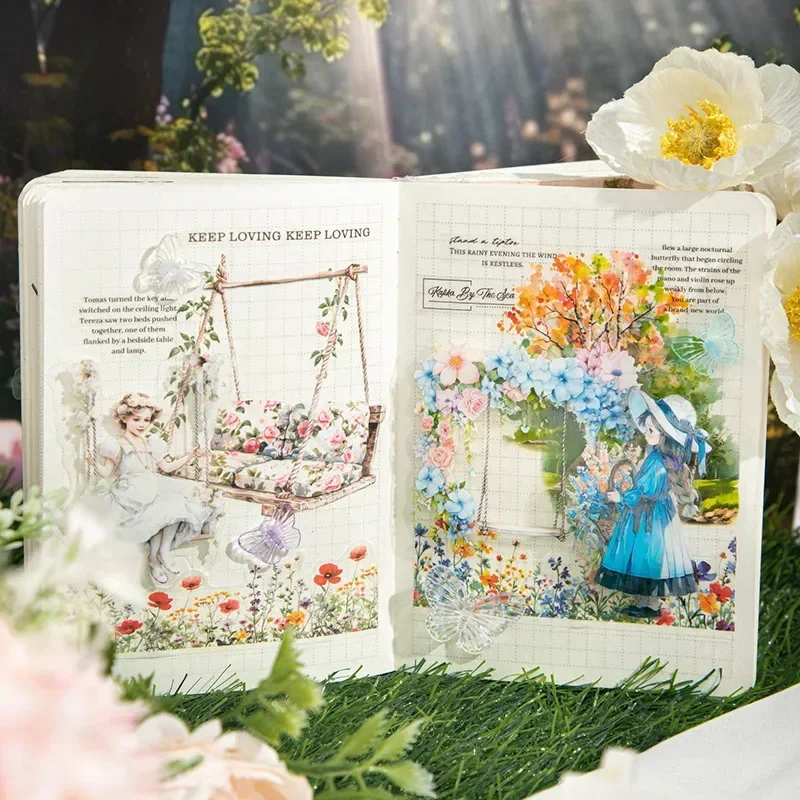 10 Stück Sprachschaukel-Briefpapier unter Blumen, dekorative Frühlings-Aufkleber, Blumen-Hängekorb-Paket, Sammelalbum, 144 x 90 mm