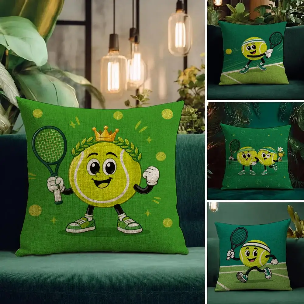 Art Cute Tennis Cushion Cover Natural Linen Pillowcase Set Cushion Cover for Sofa Bedroom Chair