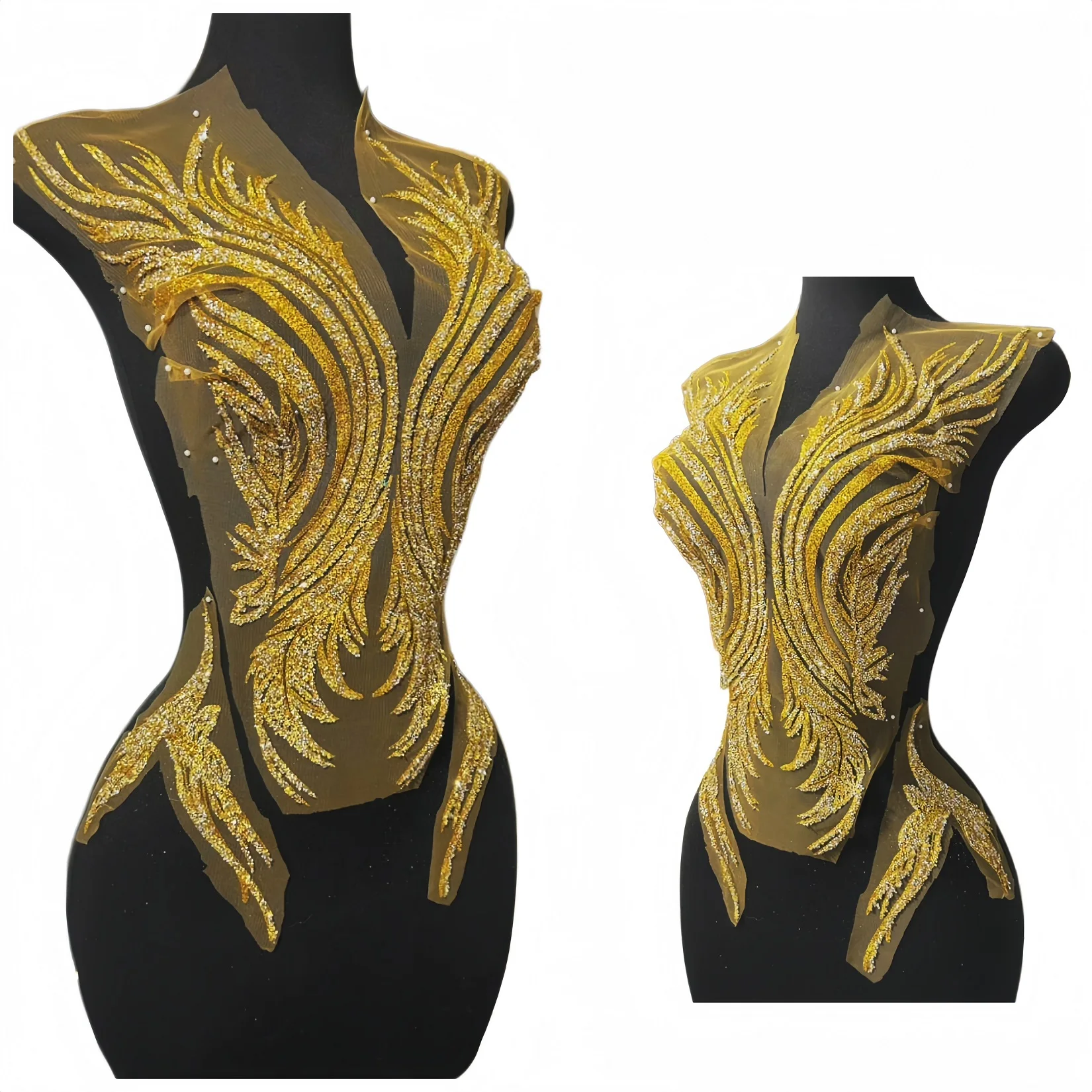Front Bodice waist Ornament Appliques Glued Fleck Particle Speckled Patches Sew on Evening Dance Gown Prom Dress Clothes  Design