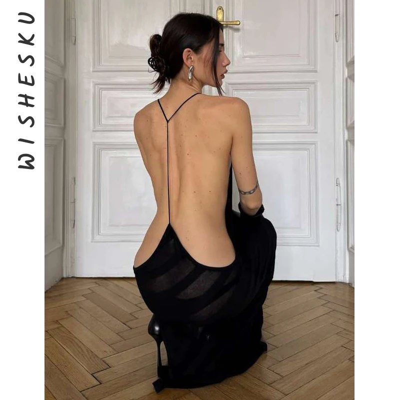 

Sexy Mesh See Through Maxi Dress Women Backless Cut Out Night Prom Party Vestido 2025 Summer Harajuku Elegant Y2K Clothes