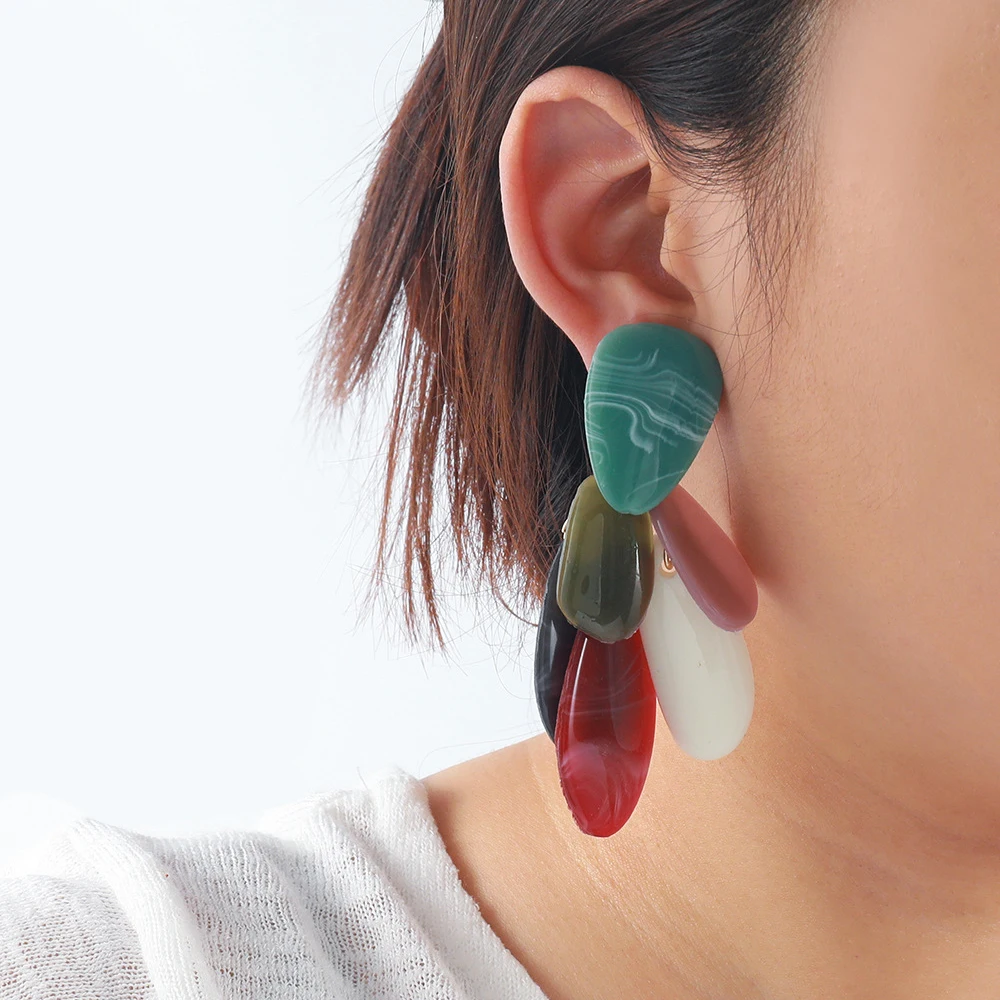 

ZAA Trend Women Jewelry Geometric Resin Pieces Cluster Dangle Earring Summer Beach Holiday Party Statement Accessories Girl Gift