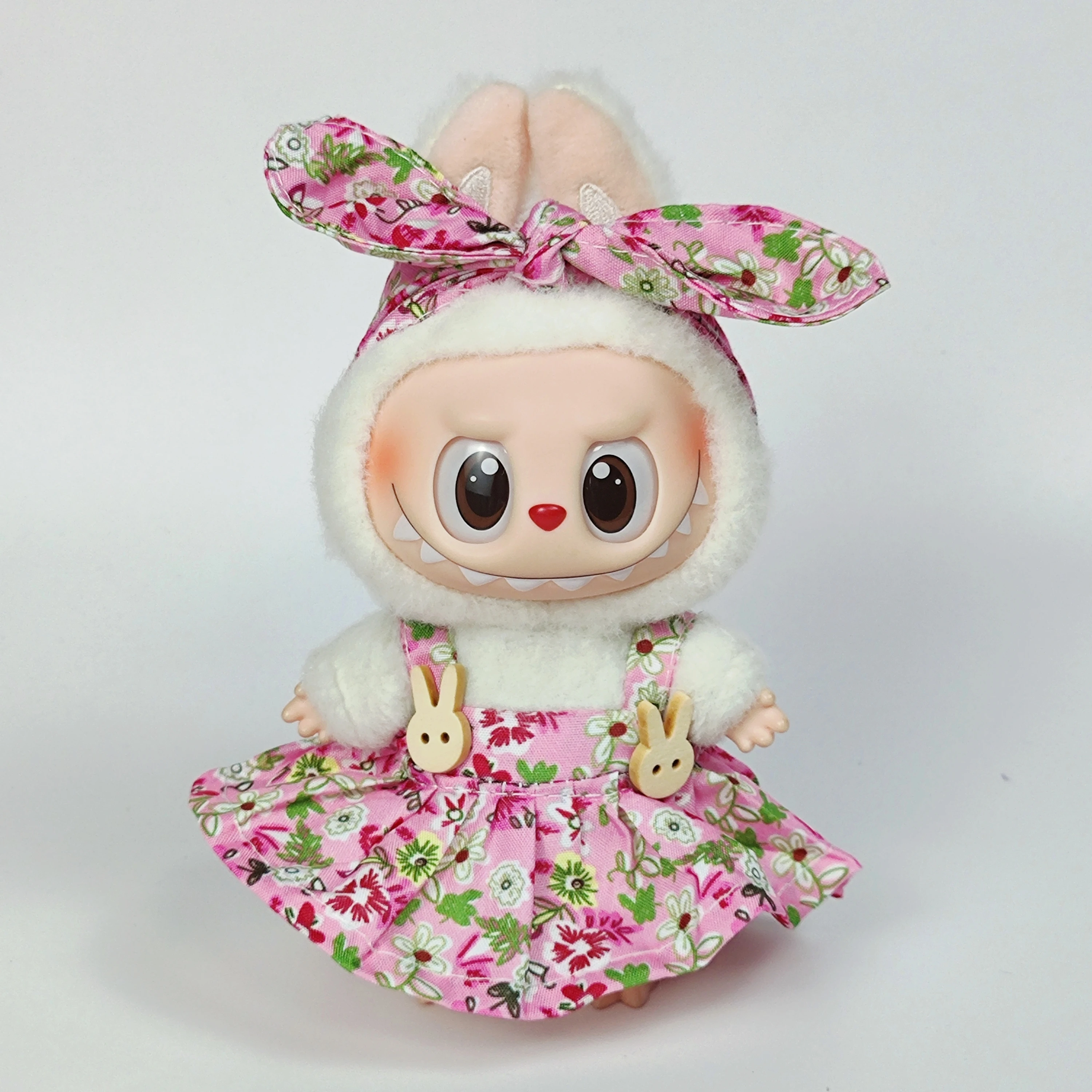 Labubu doll clothes - Floral field skirt set (17cm), plush doll replacement outfits for Labubu I & II idol, sitting doll party w