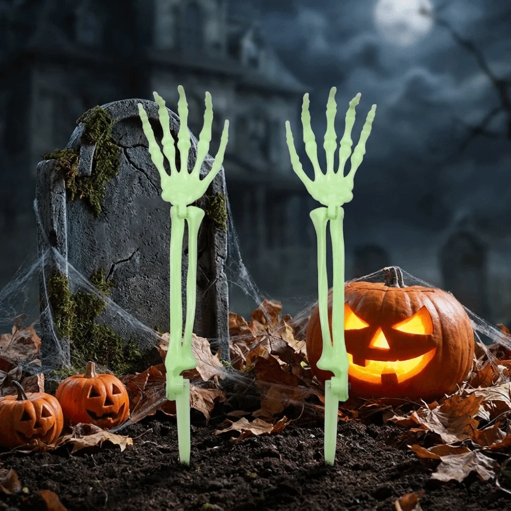 Plastic Skull Hand Decorations Articulated Poseable Life-Size Skeleton Arm Yard Stakes Multiple Colors Faux Bone