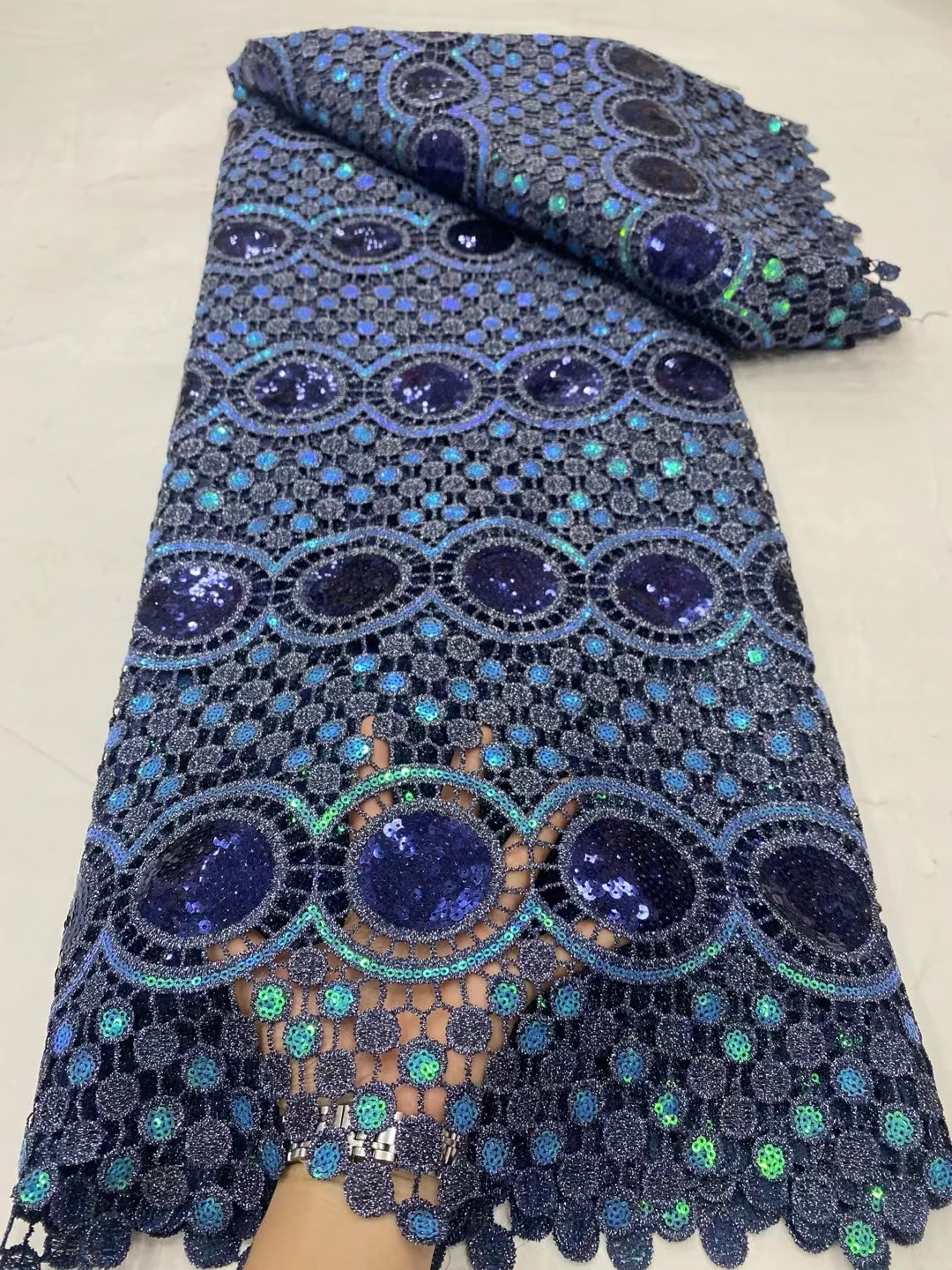 NDPG74 viola! Nuovo modello tessuto di pizzo guipure africano con paillettes, pizzo cordoncino ricamato di alta qualità per abiti da festa e da sposa