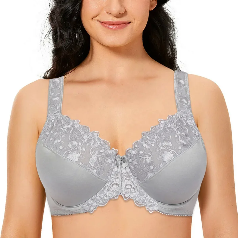 Bra For Women Lace Bra Full Coverage Minimizer Non-Padded Underwire Woman Bra Floral Embroidery Female Plus Size B C D E F G H I