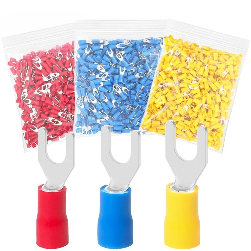 500PCS Fork Crimp Terminal M4/M5/M6 Spade Plugs Pre-insulated Ferrules Lugs For Splice Electricals Cable Wire End Connectors