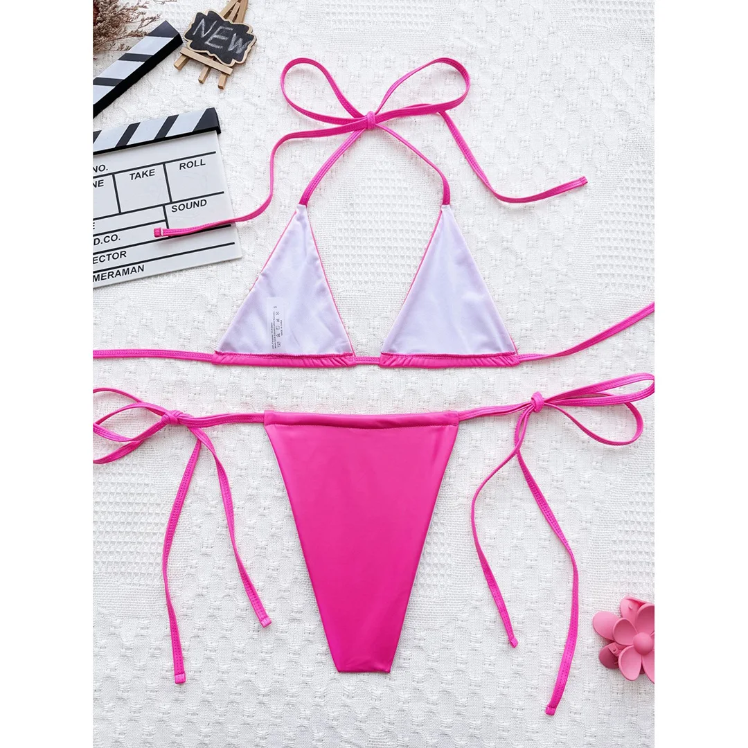 3 Farben, neues Halter-Bikini-Set aus Kunstleder, Damen-Badebekleidung, zweiteiliger Badeanzug, V6492B – Detail 16