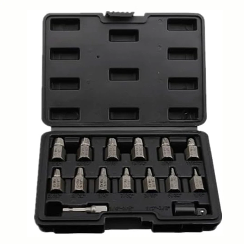 15 Piece Double Head Screw Extractor Set,Easy Out Bolt Remover Kit, 3/8Inch Drive Hex Head Multi-Spline