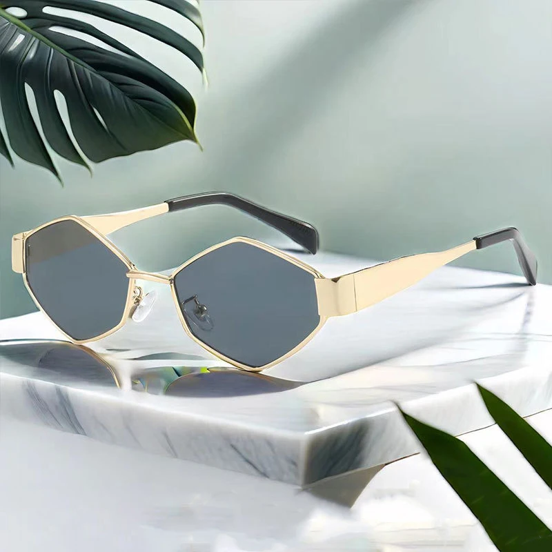 

Модные многоугольные женские солнцезащитные очки 2024 винтажный бренд ромбические женские солнцезащитные очки оттенки уникальная металлическая оправа искусственные мужские