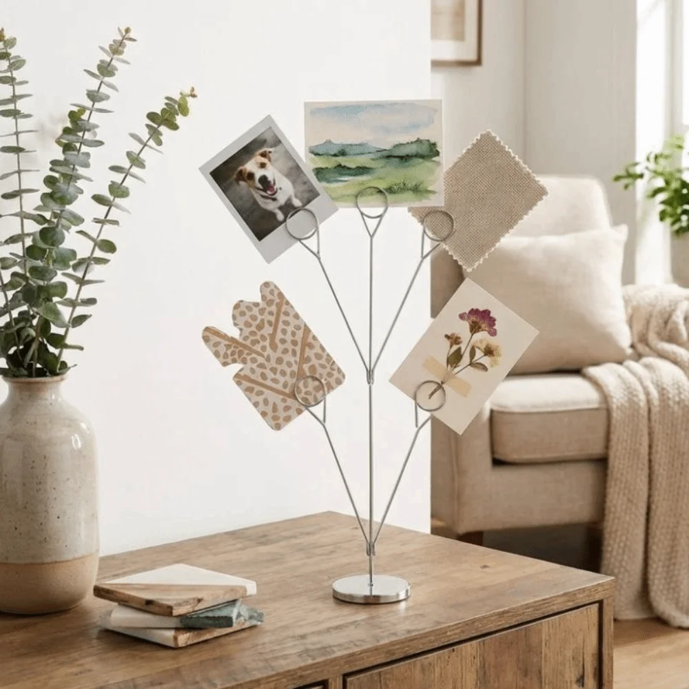 Creative 5-Branch Photo Holder Round Base Metal Metal Seat Clamp Romantic Picture Holder Card Holder Valentine Day