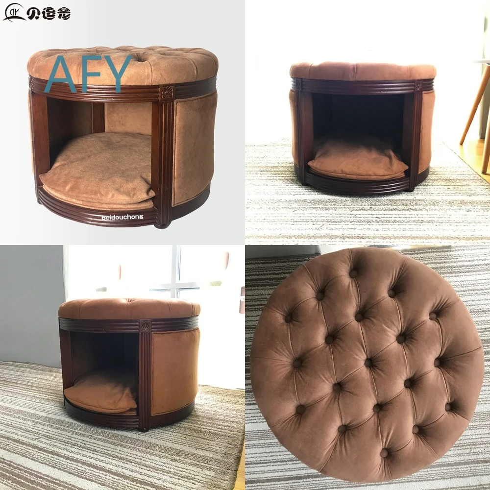 Warm Enclosed Dog Bed for Medium Dogs French Bulldog Winter Indoor Pet Sofa Wooden Style Dog House for Dogs Comfortable Cozy