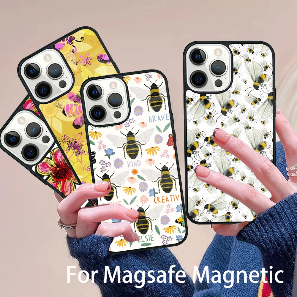 

Bee Art Phone Case Magesafe Magnetic Wireless Charge Cover For IPhone 16 11 12 13 14 15 Pro Max Plus Mini