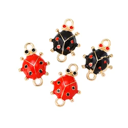 10Pcs Cute Black Red Ladybug Enamelled Zinc Alloy Onnectors Pendant Charms DIY Necklace Bracelet for Jewelry Making Accessories