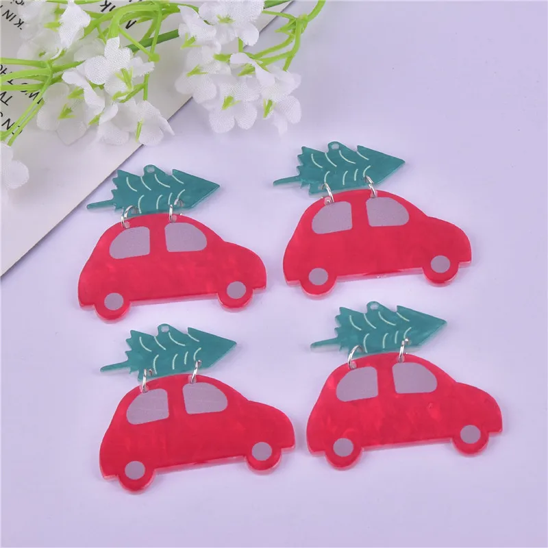 10pcs/pack Christmas Car Tree Arcylic Charms for DIY Jewelry Making  Bulk Items Wholesale