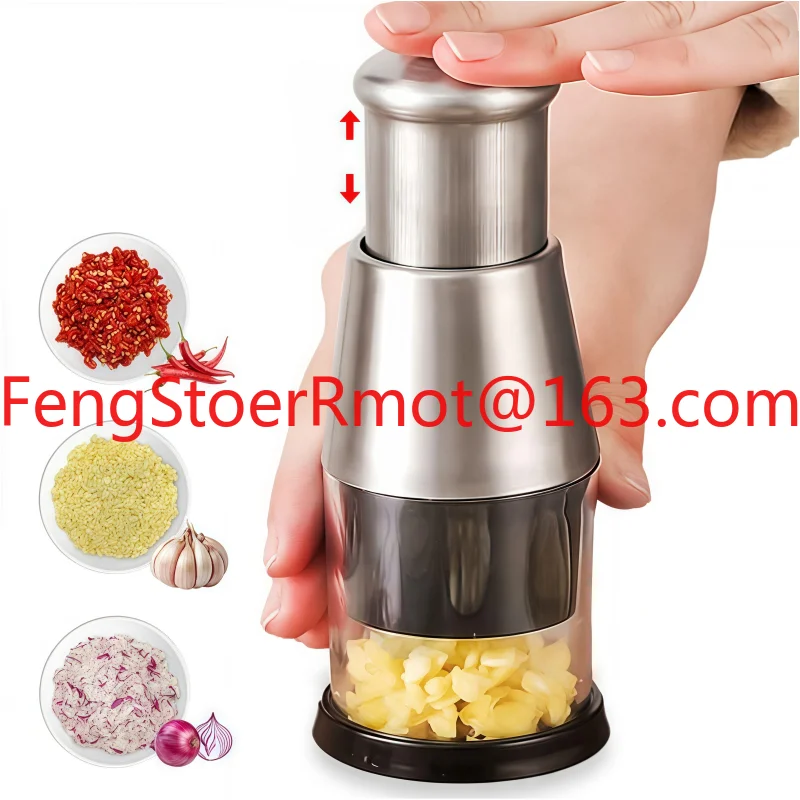 

Manual kitchen vegetable chopper, stainless steel garlic press, chili, onion, peanut