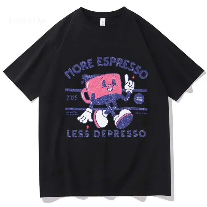 Więcej Espresso Mniej Depresso Koszulka Damska Harajuku Vintage Graficzny T-shirt Unisex Letni Trend Top Retro Koszulki