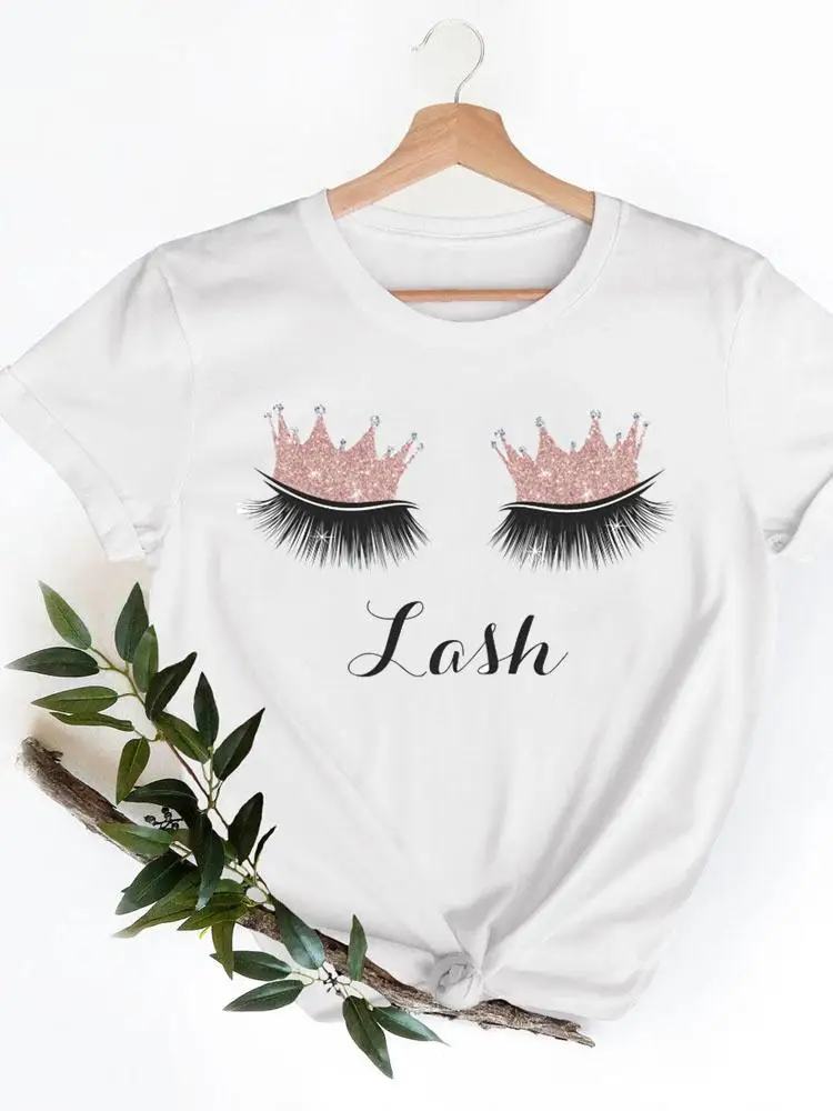 Casual Ladies Eyelashes Lashes Cute Print T-shirts Clothing Short Sleeve Clothes Fashion Summer Women T Female Graphic Tee