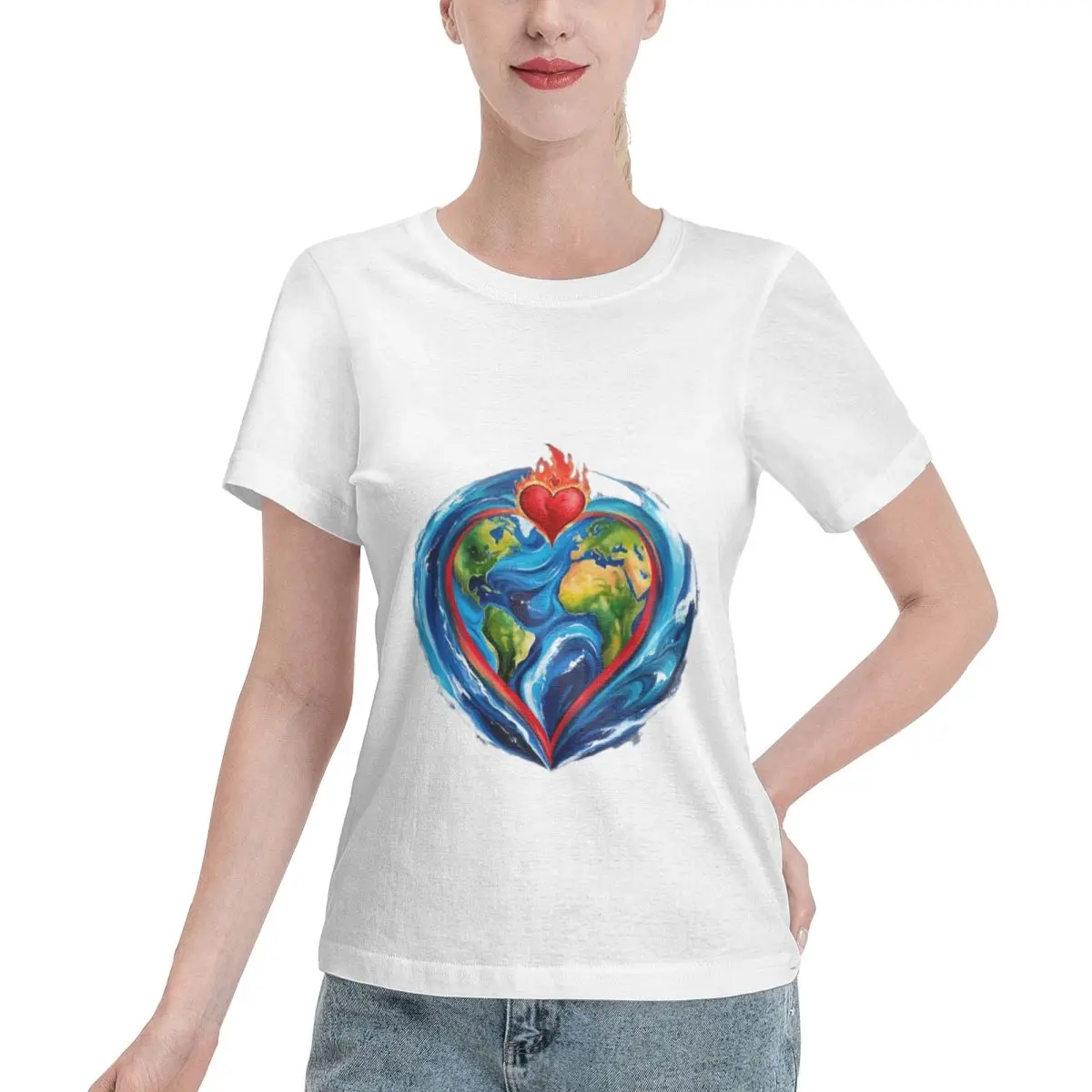 Popular On Social Earth Is Burning Save Earth Design Women's T-shirt Office Wear Classic Solid Tee