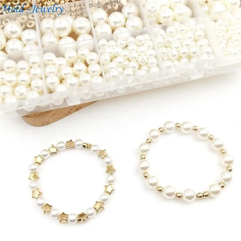 

69HB 15 Compartment Golden Star Heart Round Spacer Beads Pearls Bracelet Accessories