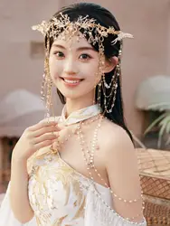 Tiara of Elves Gold Plated Crown Fashion Fairy Ethnic Long Tassel Full Crystal Women Hair Accessories