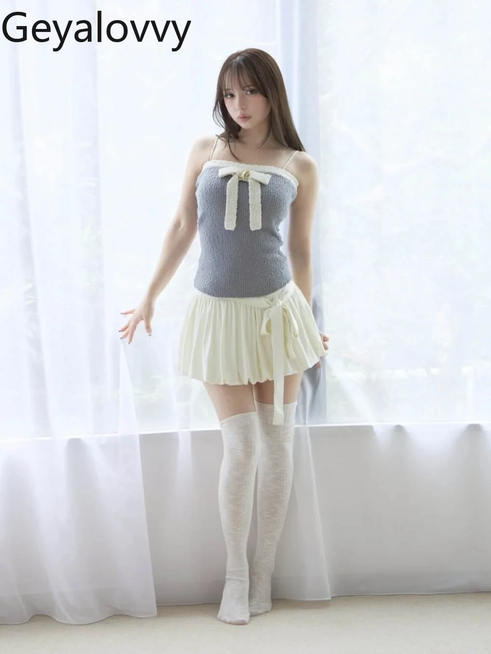 

Summer Autumn New Japanese Style Draped High Waist Skirt Femme Letter Embroidery Flower Bud Bow Tie Short Skirts for Women