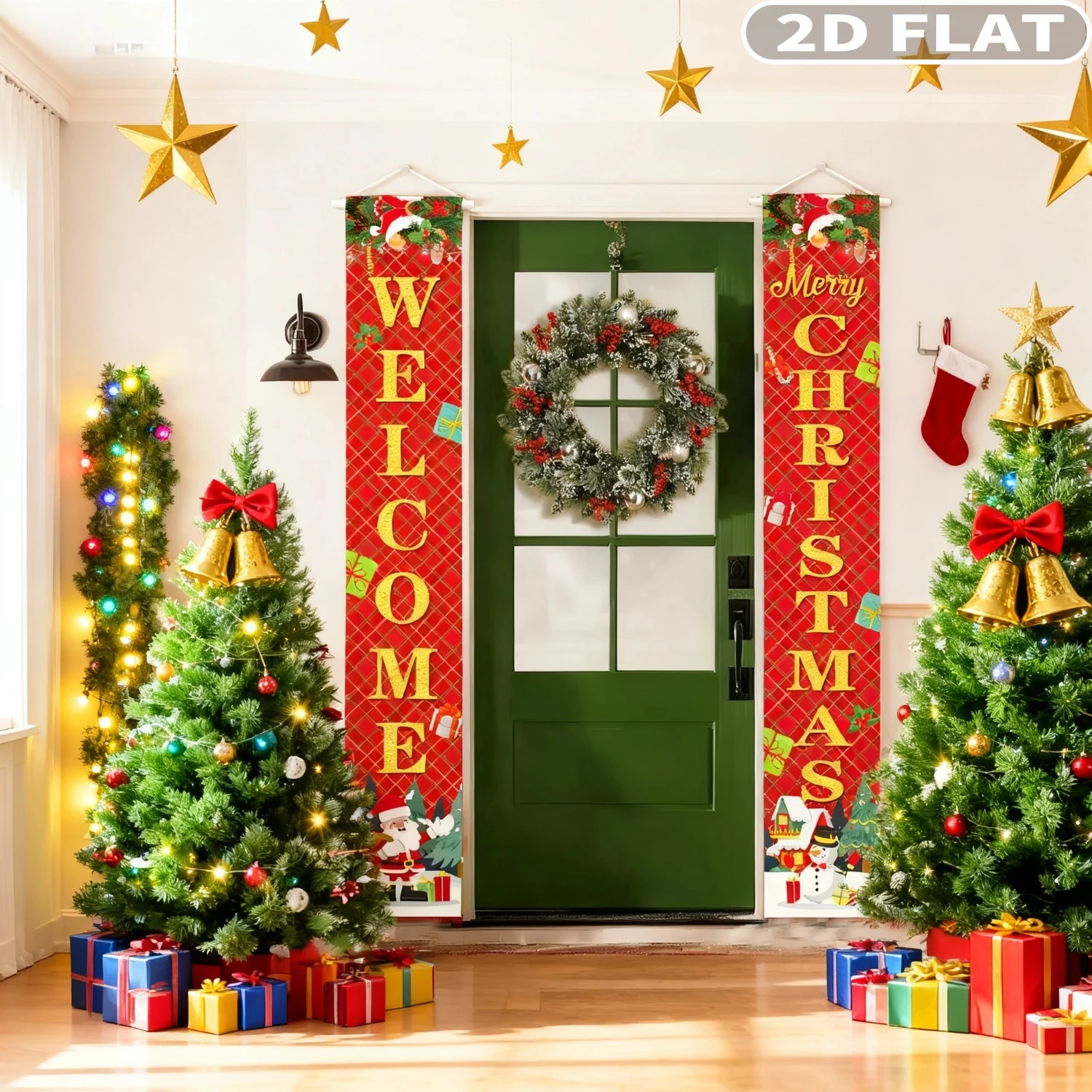 

1pair Christmas Party Photo Booth Props Decor, Porch Banners Merry Christmas Hanging Banner 1x6 FT Polyester Hanging Banners