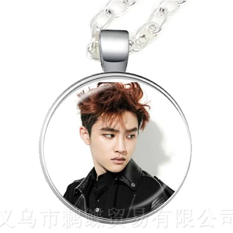 Hot KPOP EXO Necklace EXO Member Figure 25mm Glass Cabochon Charm Pendant Sweater chain For Fans Support Jewelry Gift