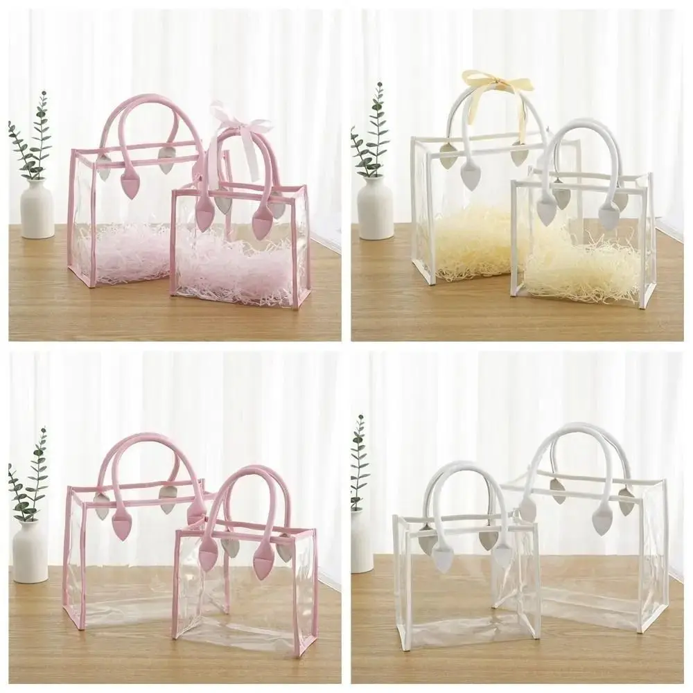 

Waterproof Transparent Gift Bag Lightweight Portable Handhold Packaging Tote Large Capacity with PU Handle