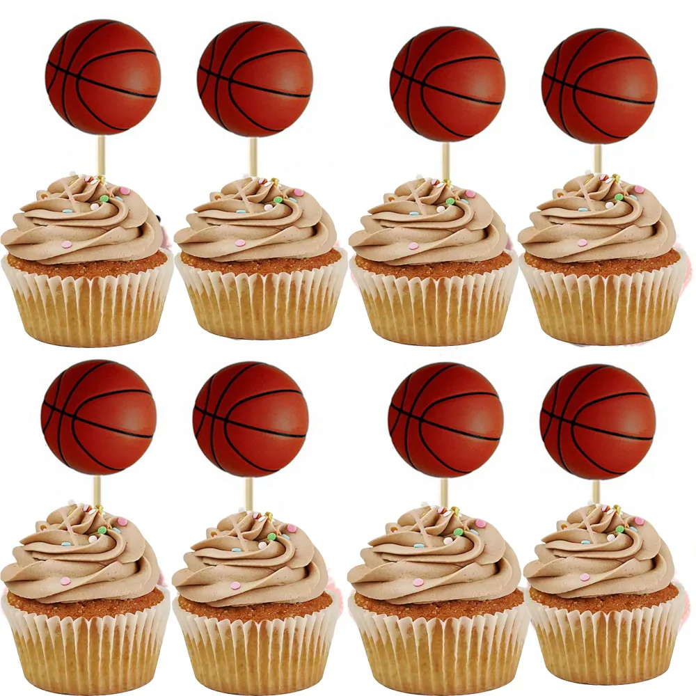 24 Uds. Adornos para cupcakes con tema de baloncesto, decoraciones para fiesta de Baby Shower, recuerdos para niños, eventos, adornos para tarta de cumpleaños con palos