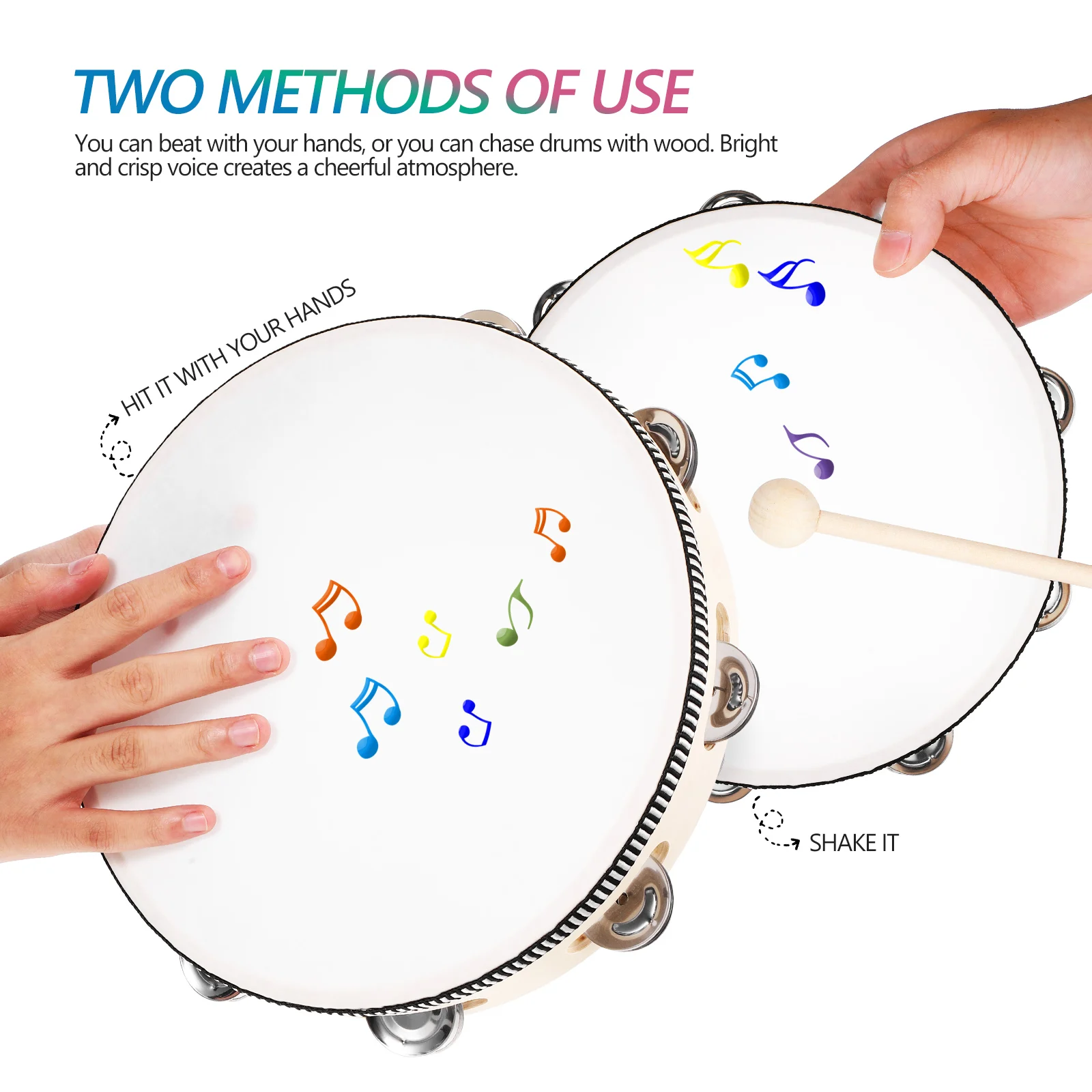 

10 Inch Bell Drum Set 2 Wooden Sticks Black H bell Clear Sound Musical Instruments Adults Percussion Drums