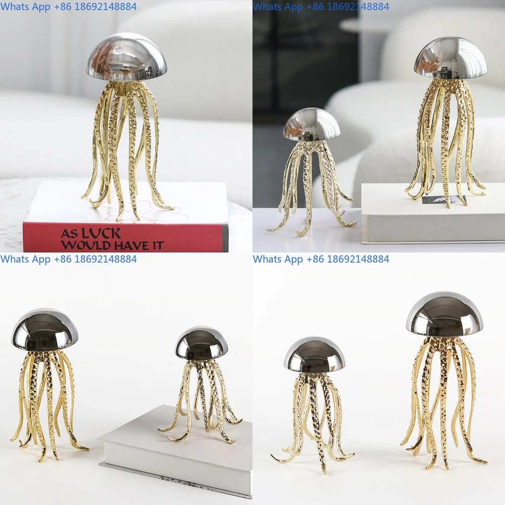 

Artistic Luxury Metal Jellyfish Crystal Decorative Figure for Home Ocean Theme
